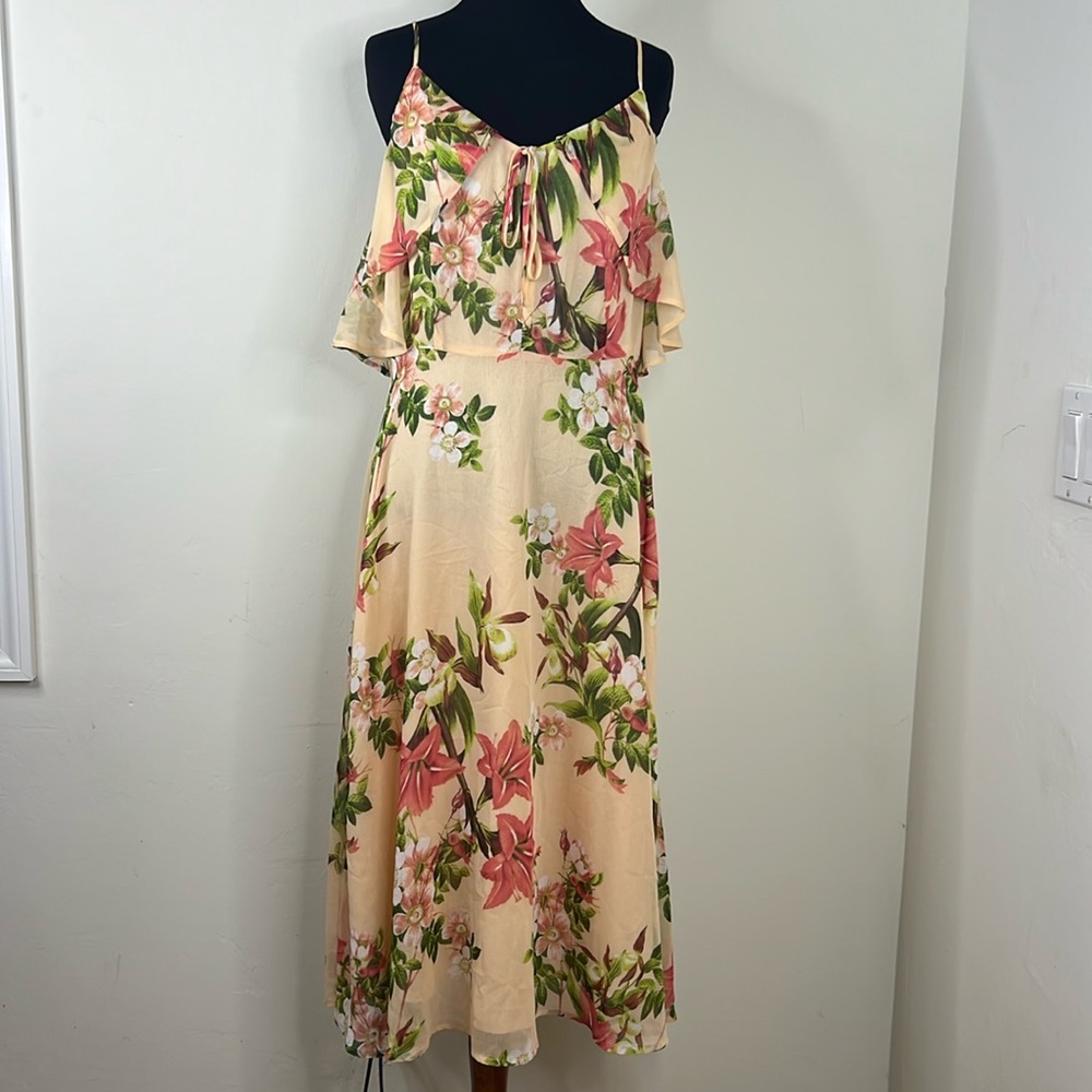CECE Whisper Peach Floral Chiffon Dress 10
